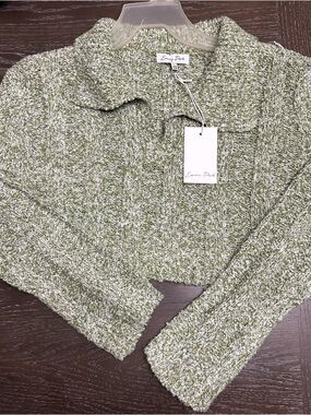 emory park Olive Marled V-Neck Cropped Knit Sweater